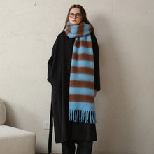 Load image into Gallery viewer, Striped Color Block Tassel Scarf - Blue/Brown - Mint/Pink - Black/Terracotta - Black/Grey
