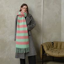 Load image into Gallery viewer, Striped Color Block Tassel Scarf - Blue/Brown - Mint/Pink - Black/Terracotta - Black/Grey
