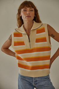Sunset Drive Sweater Vest - Ivory / Orange Multi Stripe