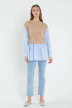 Load image into Gallery viewer, Cable Knit Striped Shirt - Beige/ Light Blue
