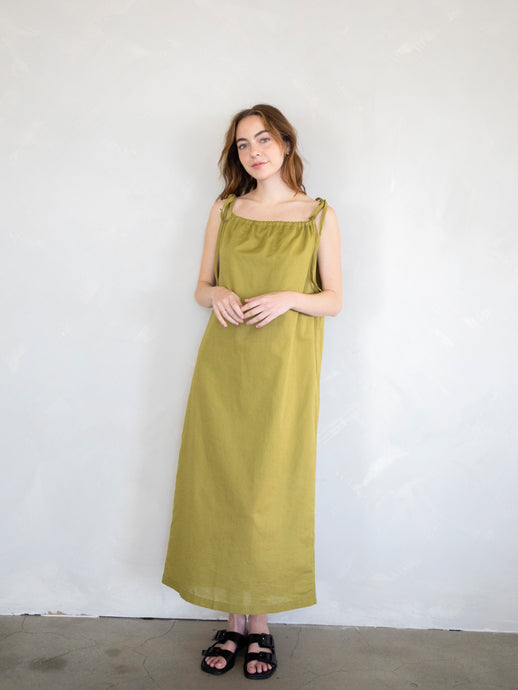 Linen Blend Dress - Moss Green