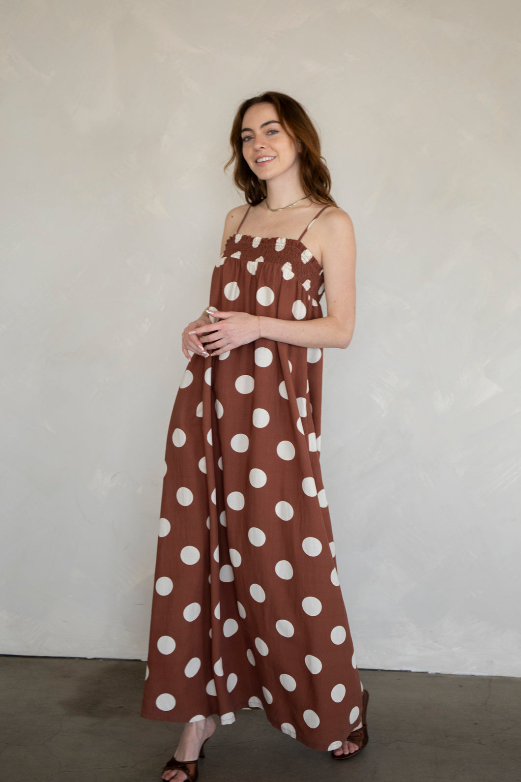 Poppy Polka Dot Dress - Brown w/ Large Ivory Polka Dots