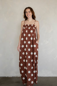 Poppy Polka Dot Dress - Brown w/ Large Ivory Polka Dots