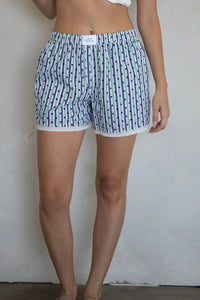 Harper Stripe w/ Lace Trim & back pocket - Blue / Green stripe