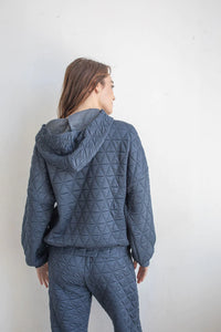 Aston Quilted Hooded Sweatshirt - Olive - Navy