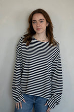 Load image into Gallery viewer, Frankie Top - Navy Blue Stripe - Deep Green Stripe
