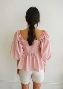 Cotton Puff Sleeve Blouse - Rose