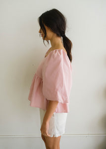 Cotton Puff Sleeve Blouse - Rose