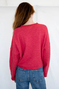 Piper Cardigan - Mini Stripe Brown - Mini Stripe Cherry Red