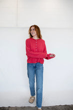 Load image into Gallery viewer, Piper Cardigan - Mini Stripe Brown - Mini Stripe Cherry Red
