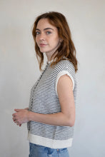 Load image into Gallery viewer, Piper Sleeveless Vest Cardigan - Blk/Ivory Stripe 
