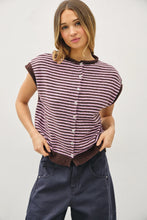 Load image into Gallery viewer, Piper Sleeveless Vest Cardigan - Dk Wine Striped 
