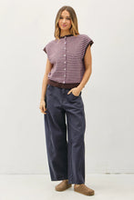 Load image into Gallery viewer, Piper Sleeveless Vest Cardigan - Dk Wine Striped 
