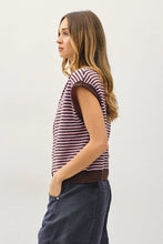Load image into Gallery viewer, Piper Sleeveless Vest Cardigan - Dk Wine Striped 

