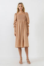 Load image into Gallery viewer, Floral Smocked Midi Dress - Tan Multi
