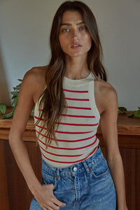 Talk About It Tank - Cream/Red - Black/Cream (W1651)