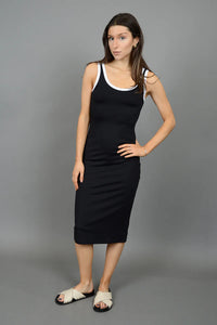 Tanith Tank Dress - Black w/ White Trim