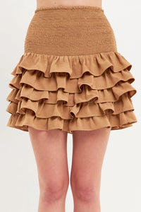 Tiered Ruffle Mini Skirt - Beige (Style:UK869K)