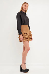 Tiered Ruffle Mini Skirt - Beige (Style:UK869K)