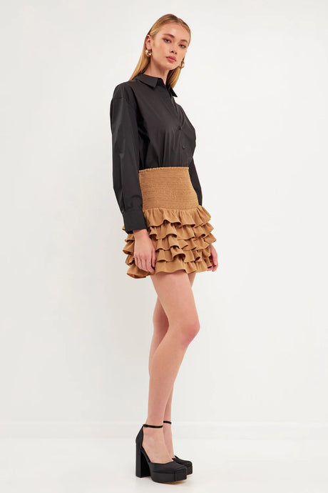 Tiered Ruffle Mini Skirt - Beige (Style:UK869K)
