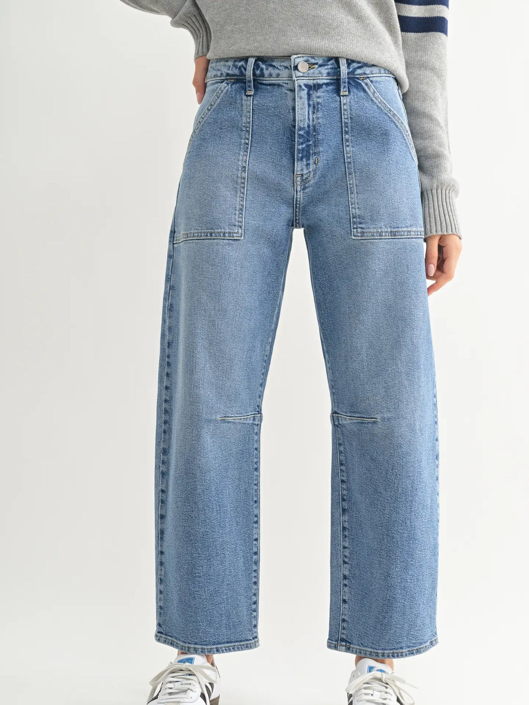 Utility Seamed Barrel Jeans - Med Wash (BP203J)