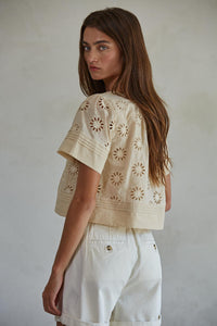 Vale Floral Eyelet Top - Beige (Style L7876)