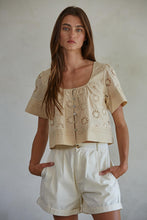 Load image into Gallery viewer, Vale Floral Eyelet Top - Beige (Style L7876)
