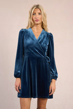 Load image into Gallery viewer, Velvet Wrap Dress - Denim Blue (Style:T2079DH)
