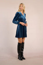 Load image into Gallery viewer, Velvet Wrap Dress - Denim Blue (Style:T2079DH)
