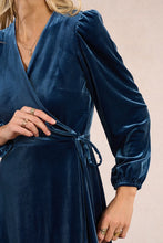 Load image into Gallery viewer, Velvet Wrap Dress - Denim Blue (Style:T2079DH)
