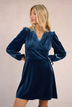 Load image into Gallery viewer, Velvet Wrap Dress - Denim Blue (Style:T2079DH)
