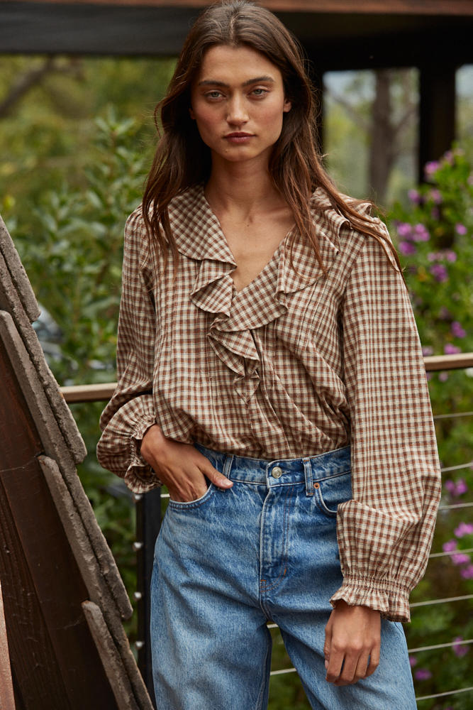 Walk the Line Blouse - Brown Gingham (Style L8738)