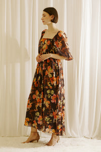 Warm Floral Maxi Dress - Brown / Orange Floral