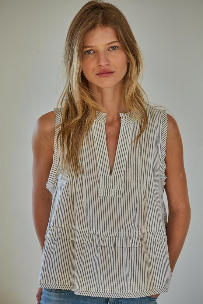 Watson Sleeveless Blouse - Cream w/ Black Stripes (Style L7920)