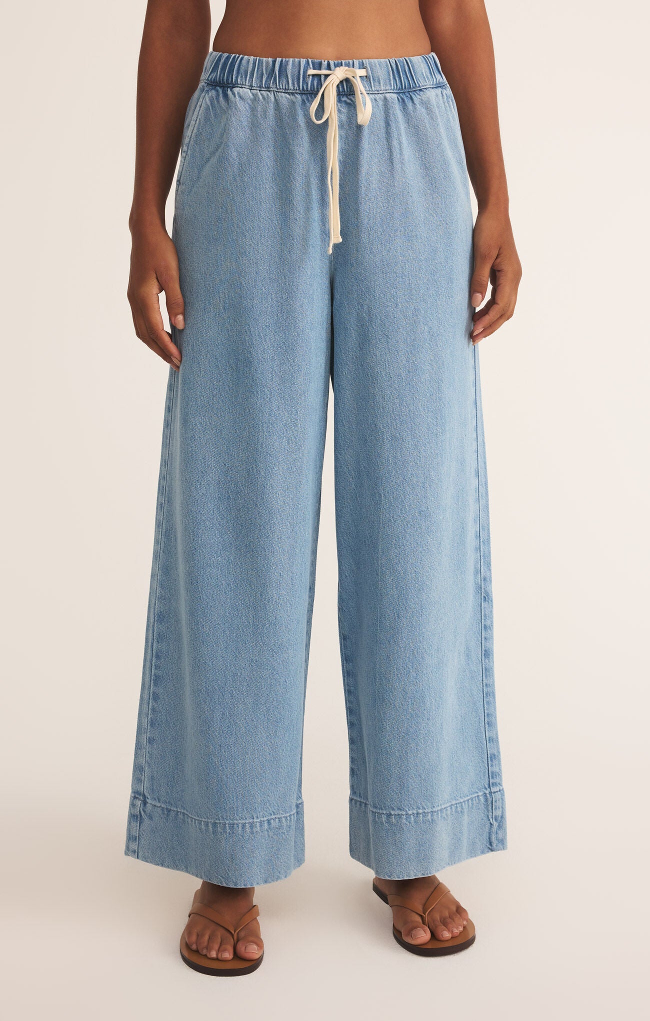 【BAON】[unisex] Linje String Cut Wide Denim Pants Mandonce Jeans for Women Wide Leg Cut Out Distressed Jeans
