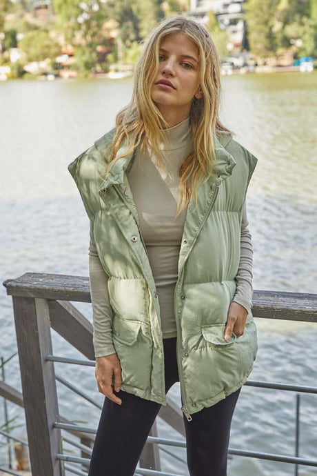Where To Hooded Puffer Vest - Light Sage