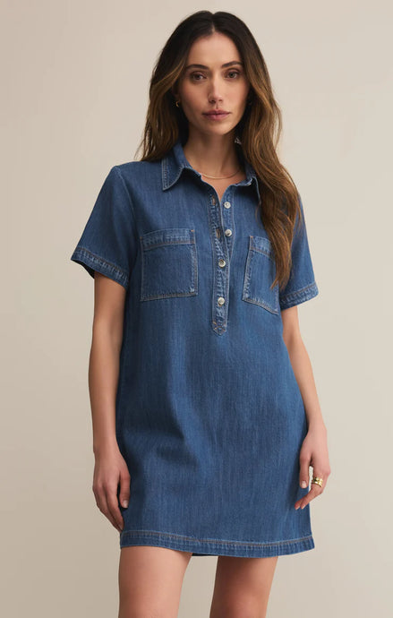 Kellie Denim Mini Dress - Med Indigo