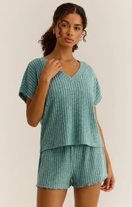 Dawn Smocked Rib Shorts - Green Lagoon