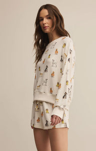 Elle Pup LS Top - Fall Pup Print on Vanilla Ice