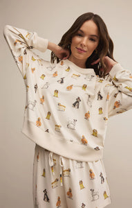 Elle Pup LS Top - Fall Pup Print on Vanilla Ice