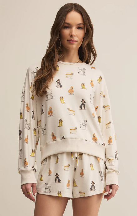 Elle Pup LS Top - Fall Pup Print on Vanilla Ice