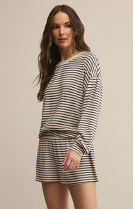 Luxe Stripe LS Top - Black Stripe on Crystal