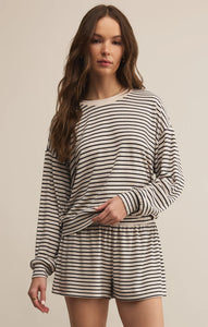 Luxe Stripe LS Top - Black Stripe on Crystal