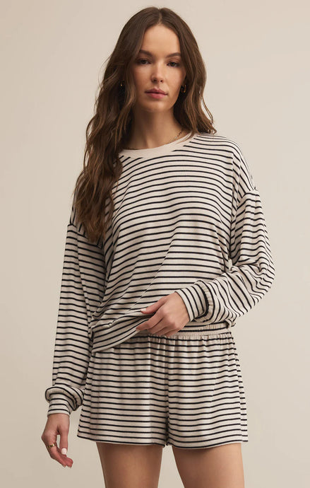 Luxe Stripe LS Top - Black Stripe on Crystal