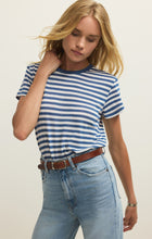 Load image into Gallery viewer, Striped Tourist Tee - Natural Heather - Calypso Blue
