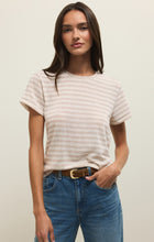 Load image into Gallery viewer, Striped Tourist Tee - Natural Heather - Calypso Blue
