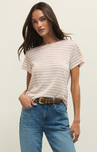 Load image into Gallery viewer, Striped Tourist Tee - Natural Heather - Calypso Blue
