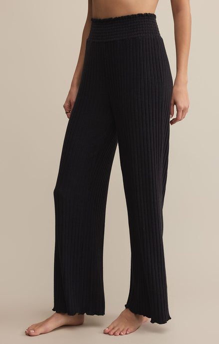Dawn Smocked Rib Pants - Black Sand 