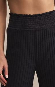 Dawn Smocked Rib Pants - Black Sand 