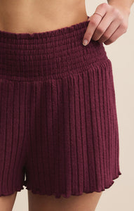 Dawn Smocked Rib Shorts - Merlot